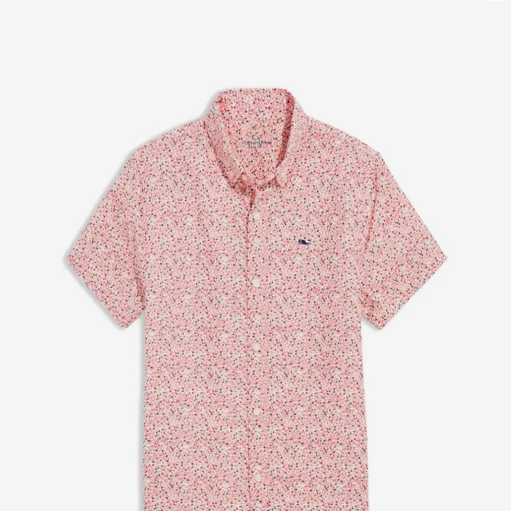 Vineyard Vines Kids Tiny Floral Print Short Sleeves Button Down Boys Shirt M